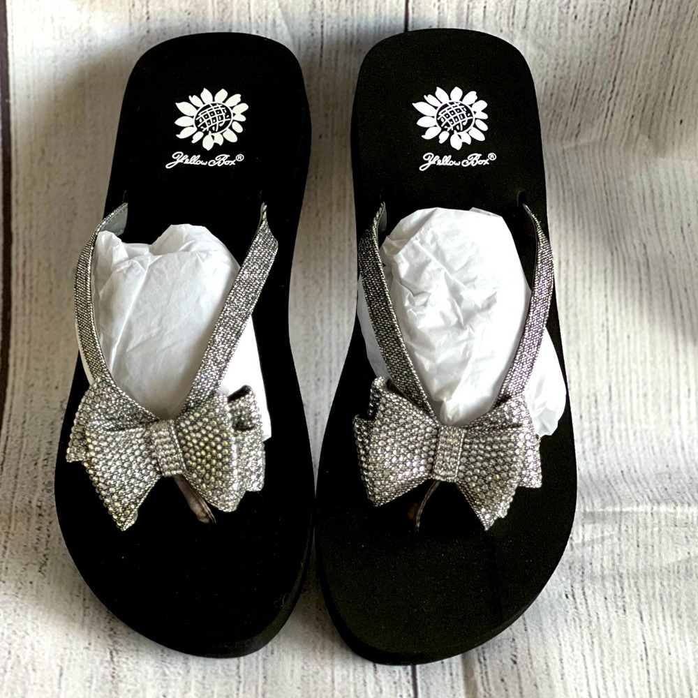 Yellow Box Glitter Bow Flip Flops